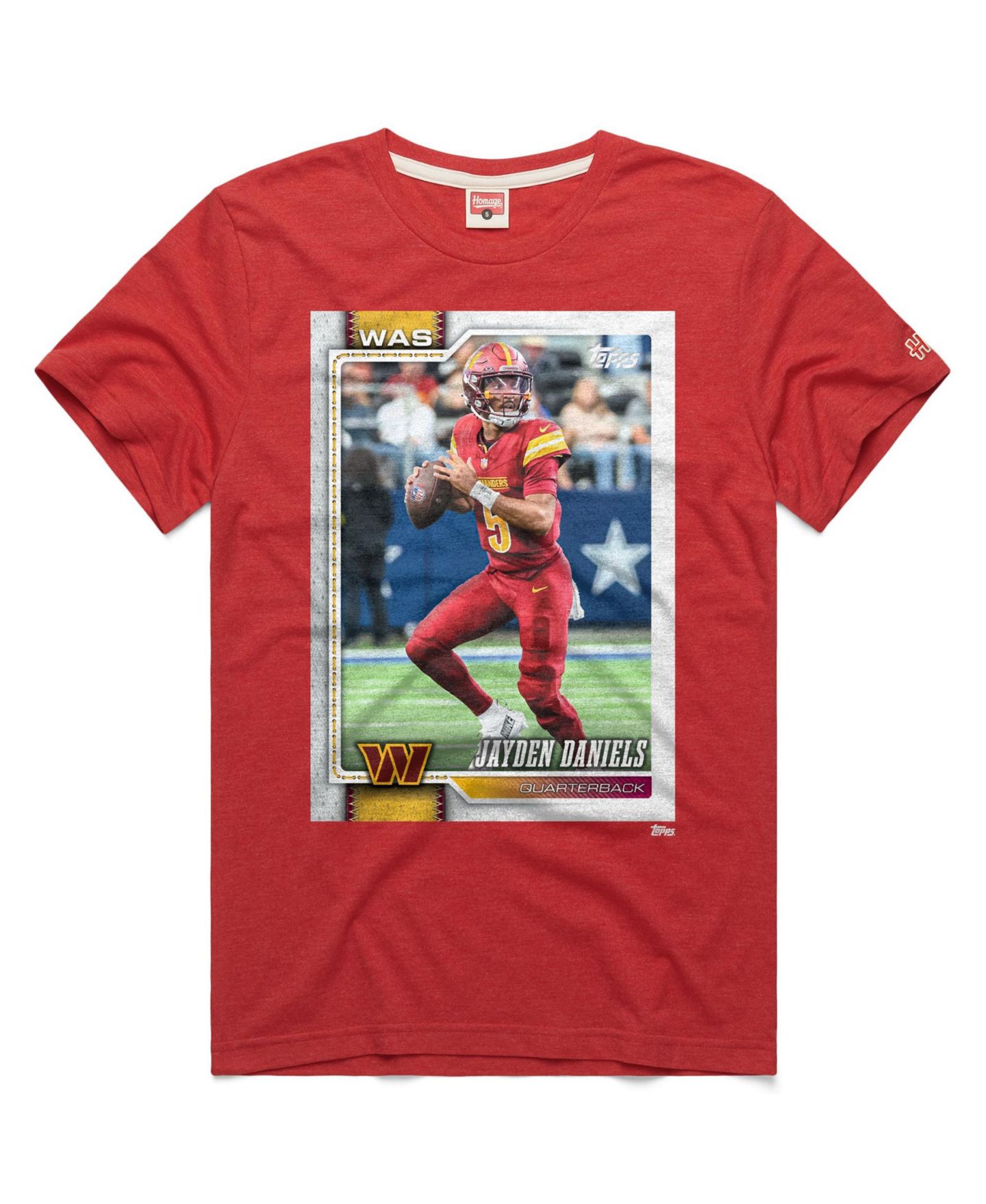 Футболка Homage Jayden Daniels Burgundy Washington Commanders NFL Topps Trading Card Tri-Blend — фото 1