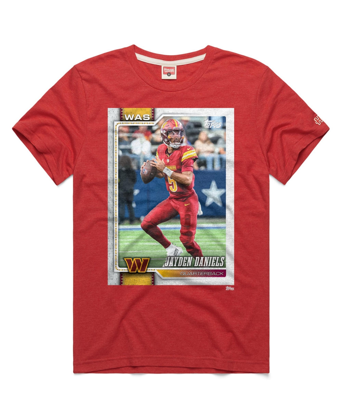 Homage Men's and Women's Jayden Daniels Burgundy Washington Commanders Nfl Topps Trading Card Tri-Blend T-Shirt