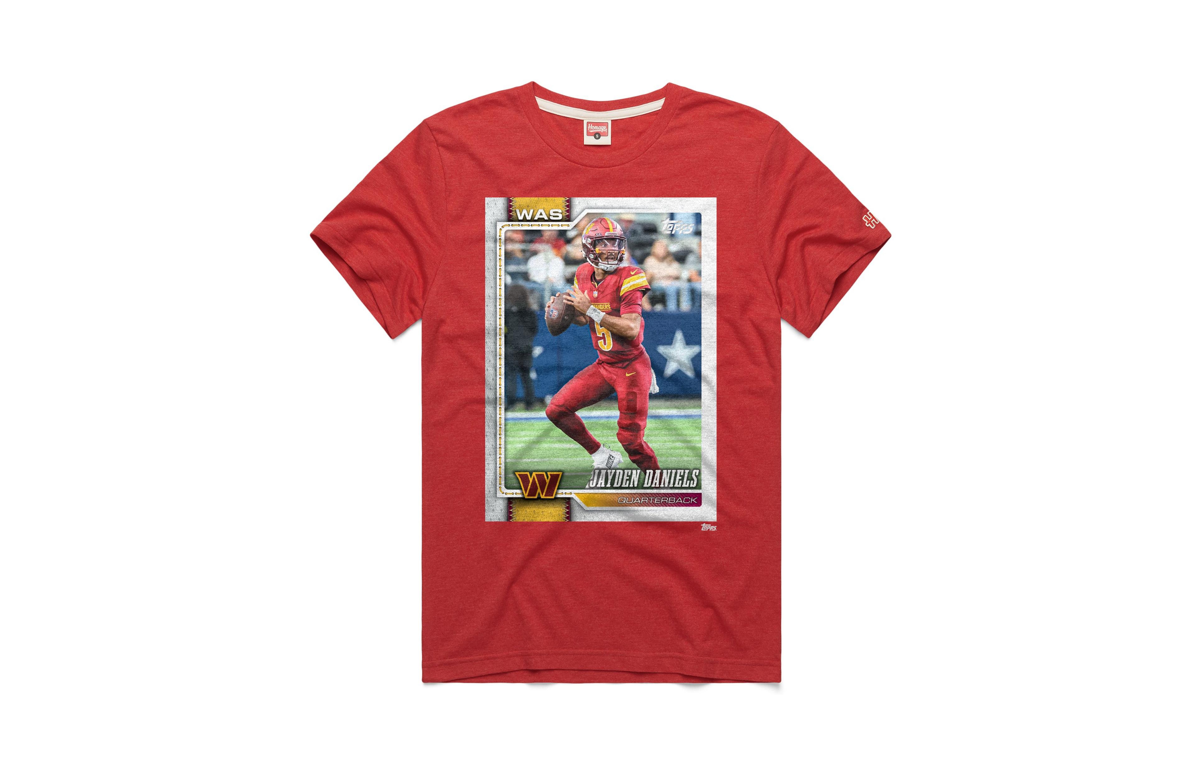 Homage Men's and Women's Jayden Daniels Burgundy Washington Commanders Nfl Topps Trading Card Tri-Blend T-Shirt