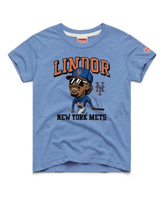 Big Boys' and Girls' Francisco Lindor Light Blue New York Mets Caricature Tri-Blend T-Shirt