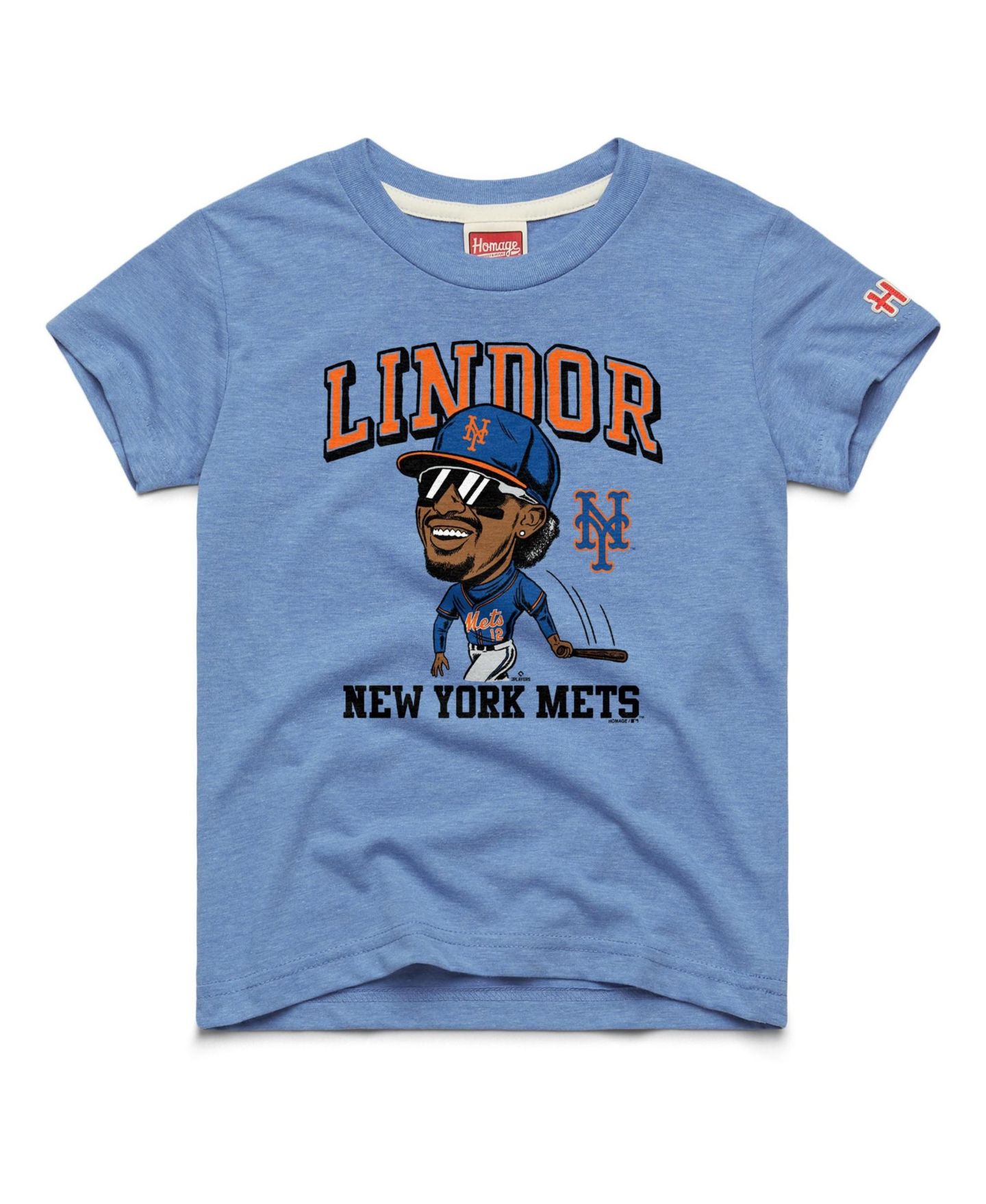 Детская футболка Homage Francisco Lindor Light Blue New York Mets Caricature Tri-Blend — фото 1