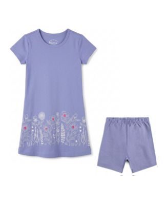 Girls Toddler 2T- 4TCotton Short Sleeve T-Shirt Dress and Biker Short 2-piece Set