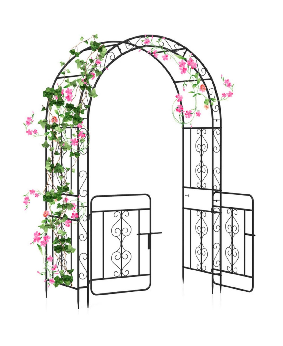 Sugift Metal Garden Arbor with Gate and Reinforced Crossbars