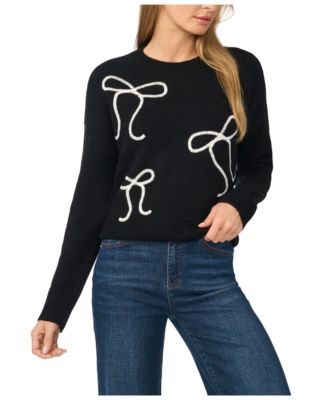Women's Bow Embroidery Long-Sleeve Crewneck Sweater