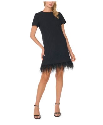 Women's Crewneck Short-Sleeve Feather-Trim Dress