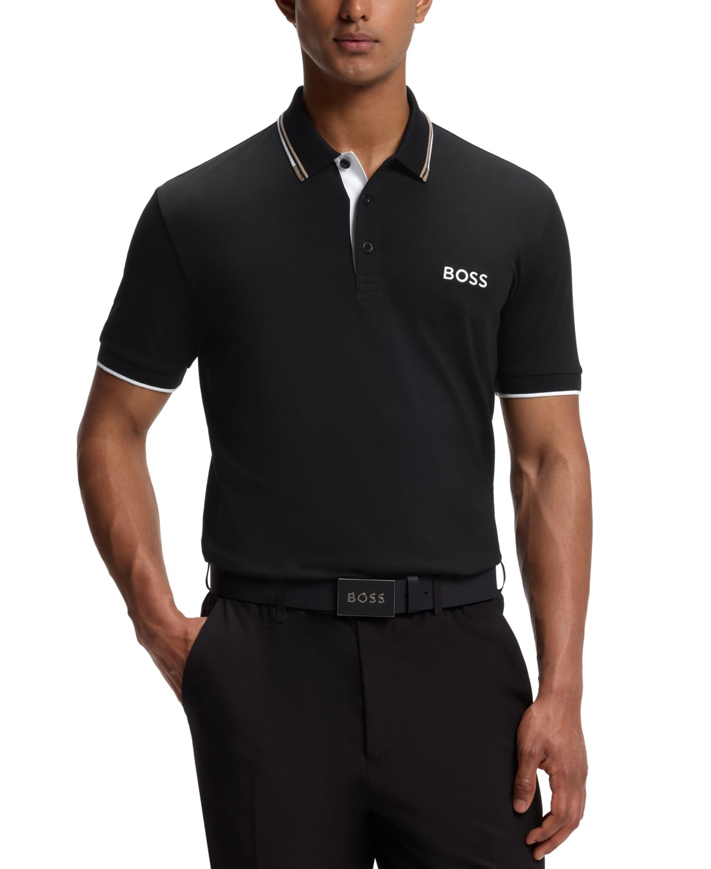 Мужское поло Hugo Boss Contrast Logo Cotton-Blend Polo Shirt, цвет: Чёрный — фото 5