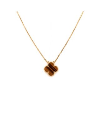 Tiger's Eye Vintage Alhambra Pendant Necklace in 18K Yellow Gold