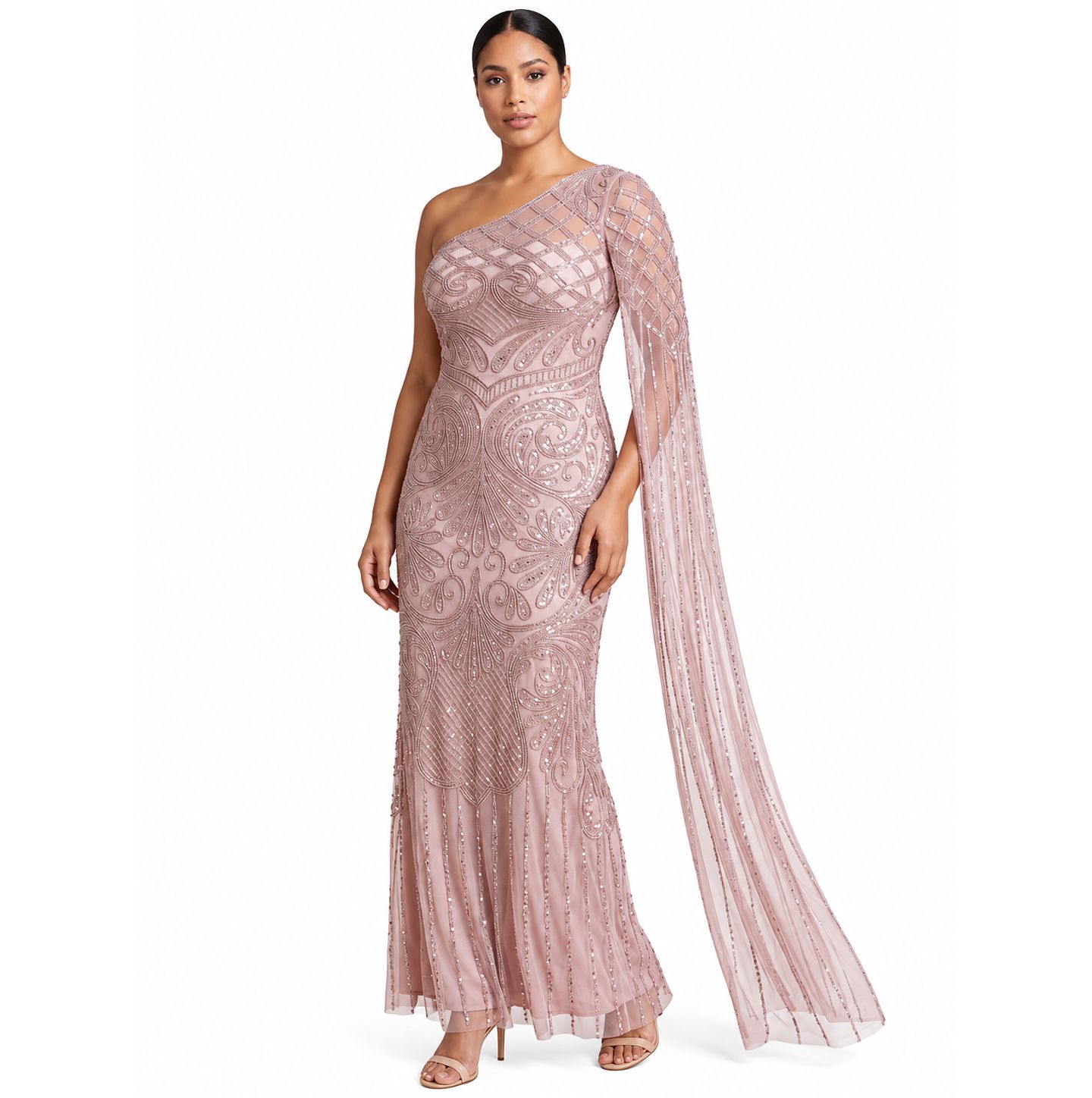 Женское платье Lara One Sleeve Beaded Gown, цвет: Пудровый — фото 1