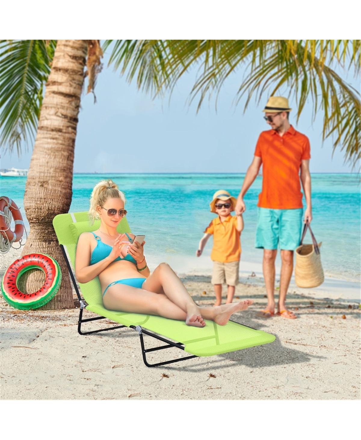 Sevorley Folding Lounge Chairs / beach chair, Green,Steel, Mesh Fabric Construction