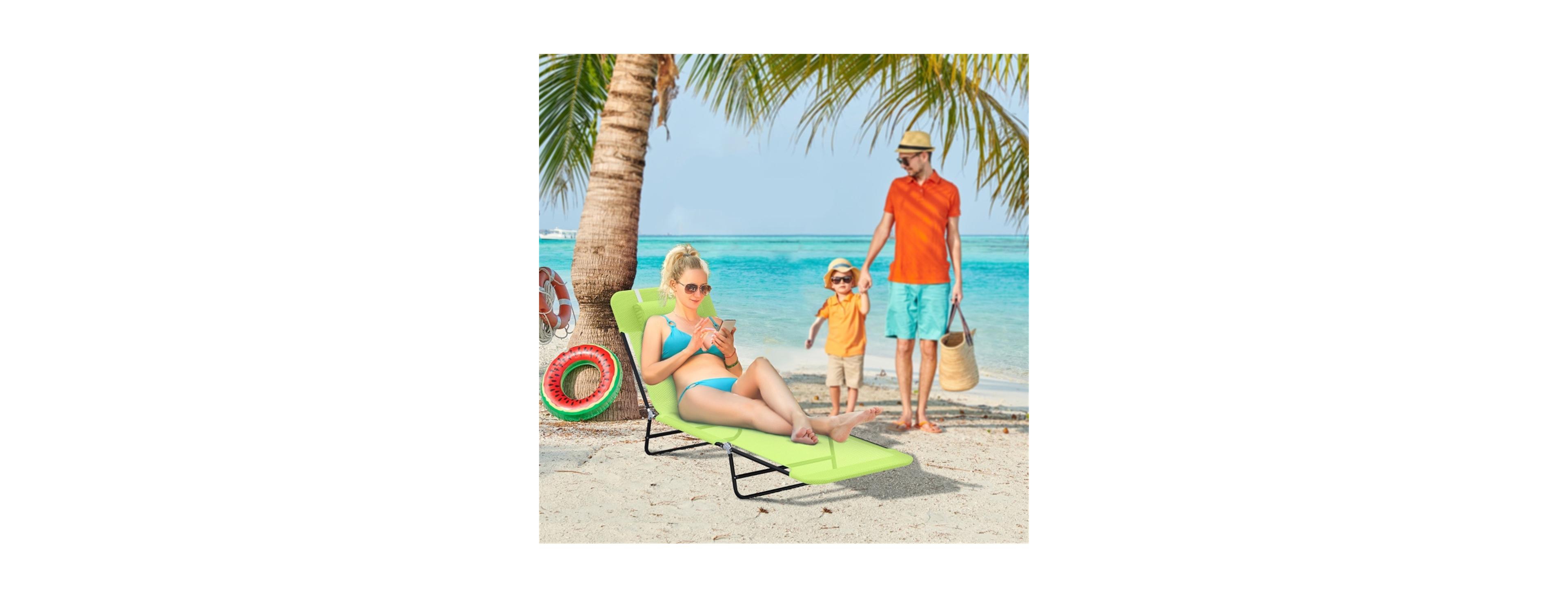 Sevorley Folding Lounge Chairs / beach chair, Green,Steel, Mesh Fabric Construction