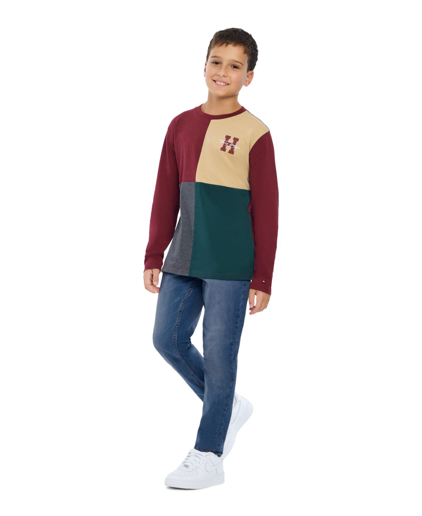 Футболка Tommy Hilfiger Quad Pieced Long-Sleeve Graphic Colorblock для мальчиков, цвет: Zinfandel — фото 2