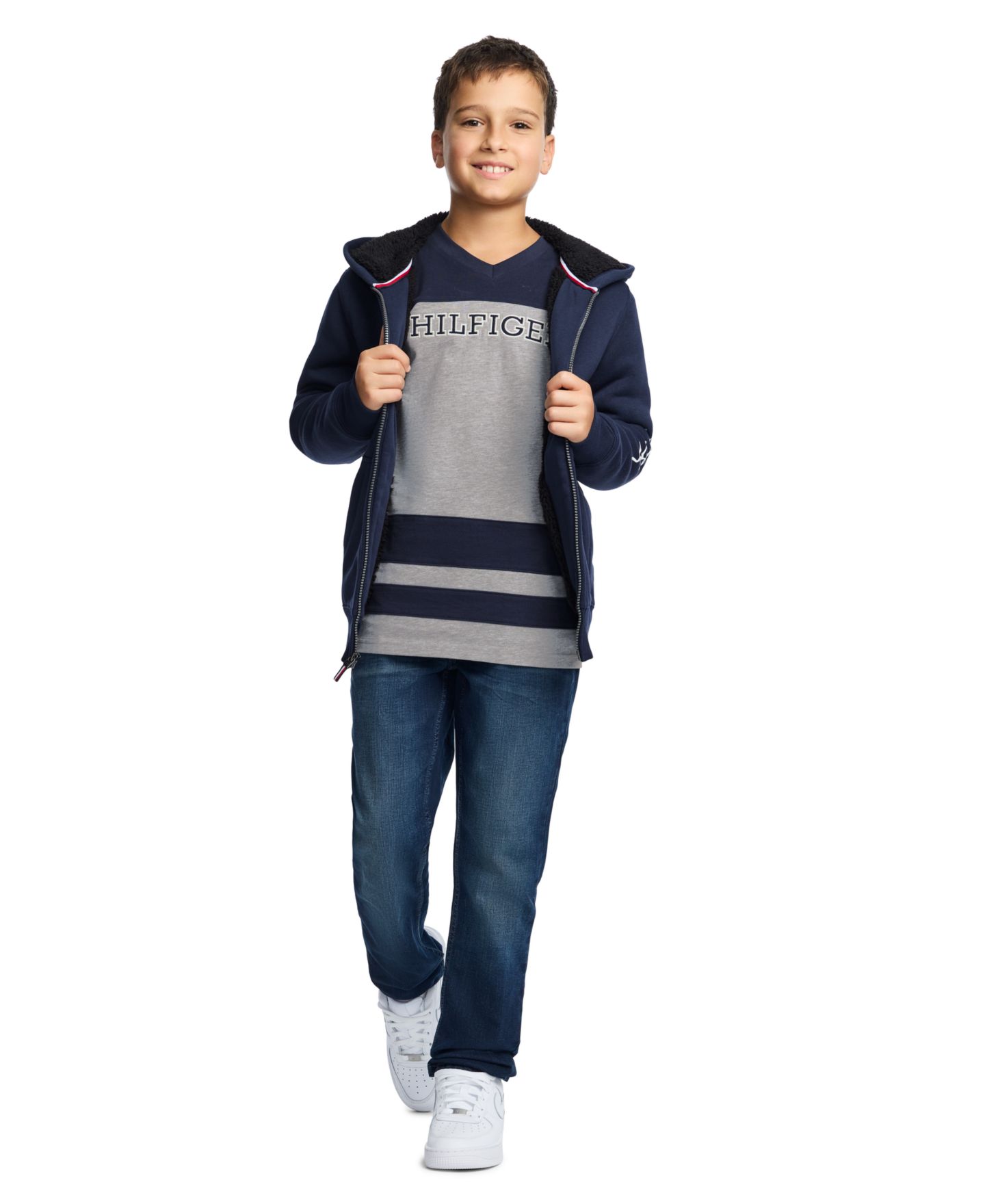 Футболка Tommy Hilfiger Hockey-Inspired Long-Sleeve V-Neck для мальчиков, цвет: Серый меланжевый — фото 6