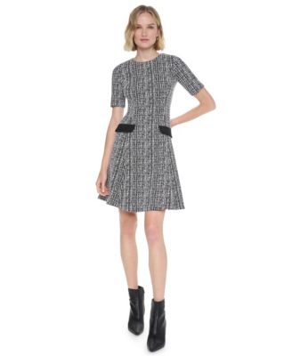 Women's Crewneck Short-Sleeve Fit & Flare Dress