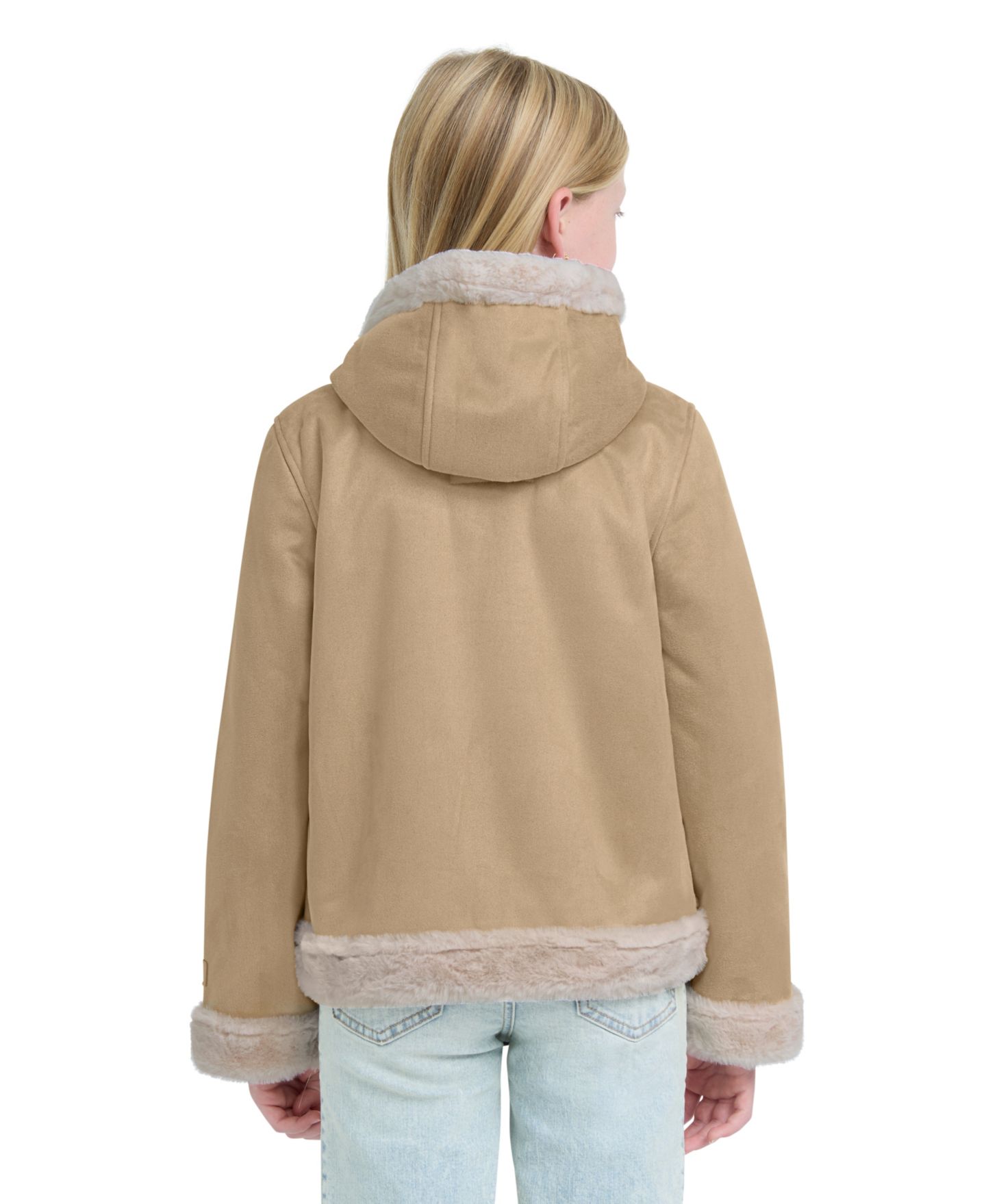 Куртка abercrombie kids AFG Embroidered Jacket With Faux-Fur Trim для девочек, цвет: Бежевый — фото 5