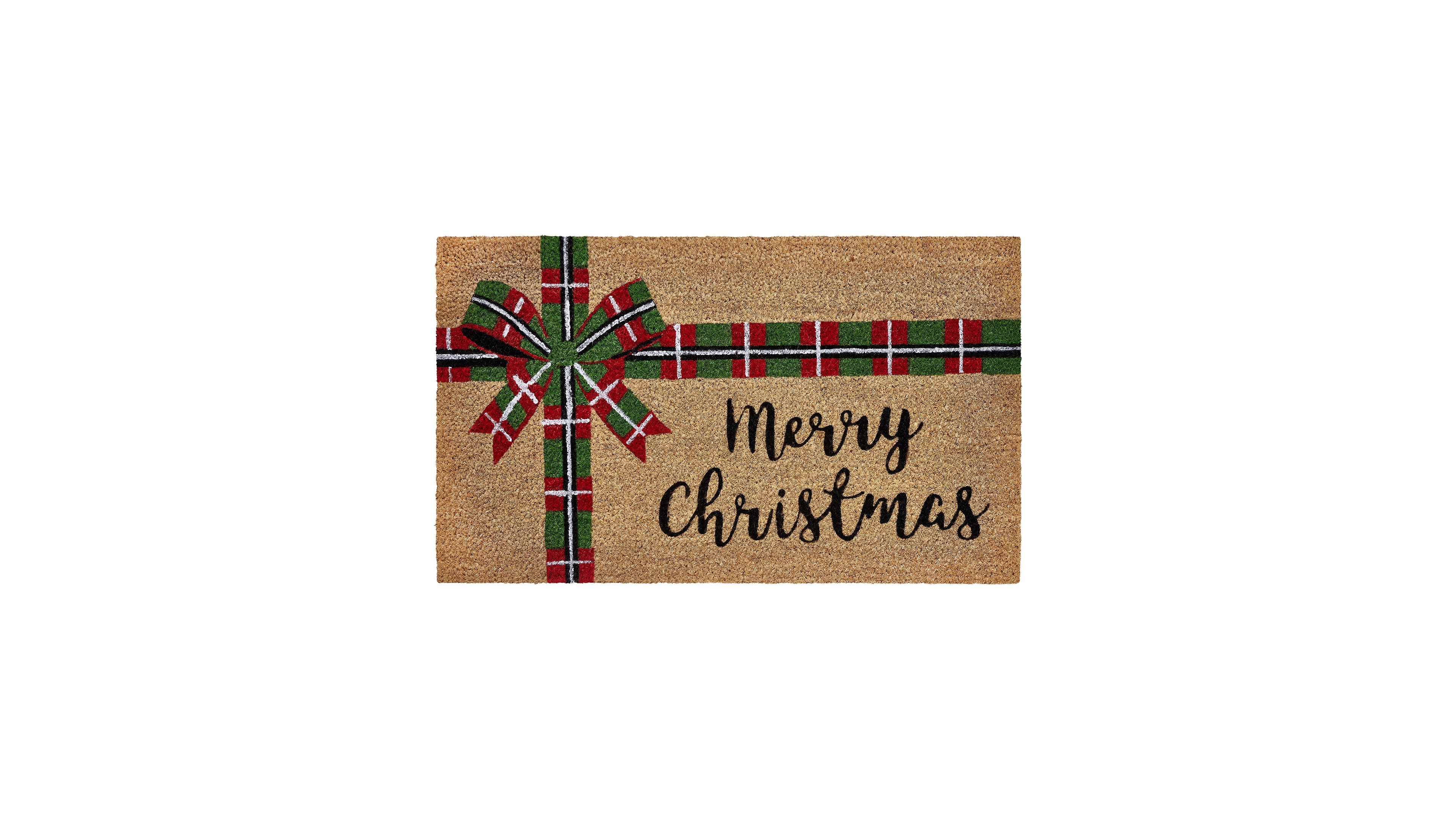 Vcny Home Merry Christmas Plaid Bow Outdoor Coir Doormat, 18" x 30"