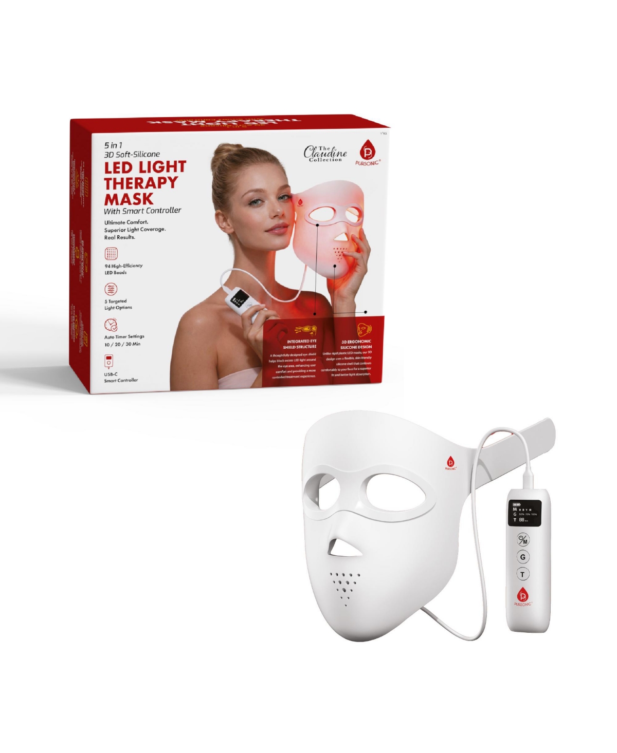 Pursonic 3D Soft-Silicone Led Light Therapy Mask with Smart Controller