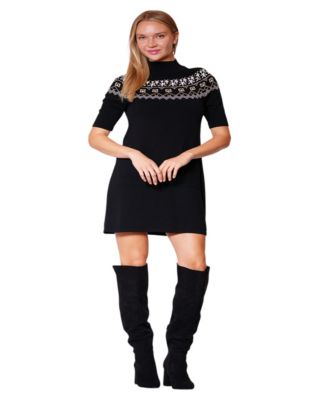 Women's Fair Isle Mock Neck Short-Sleeve Sweater Dress