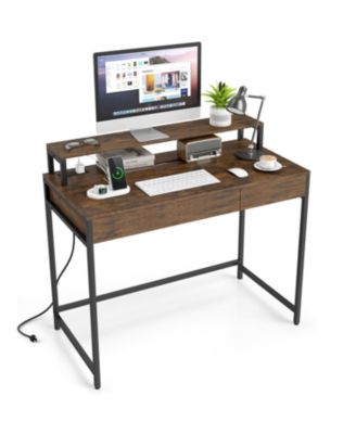 Compact Office Desk with Removable Monitor Shelf and Dual-use Drawer