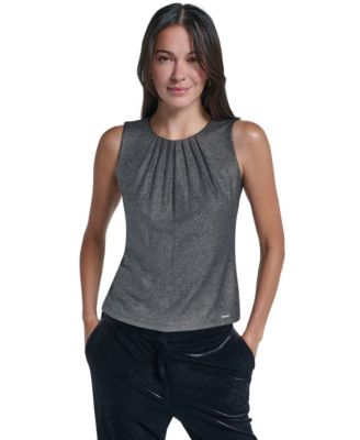 Women's Sleeveless Pleated Crewneck Blouse