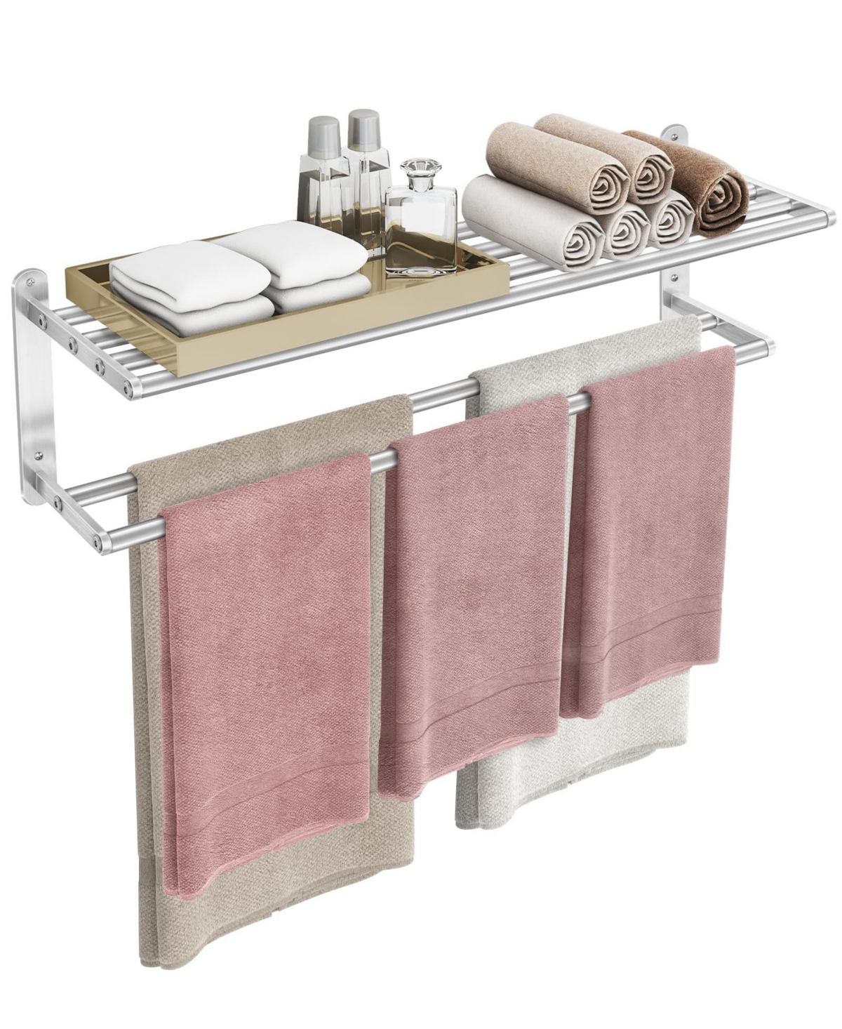 Cyqbd 32 In Bathroom Hardware Towel Rack Double Bar Wall Mounted Stainless Steel 2 Tier
