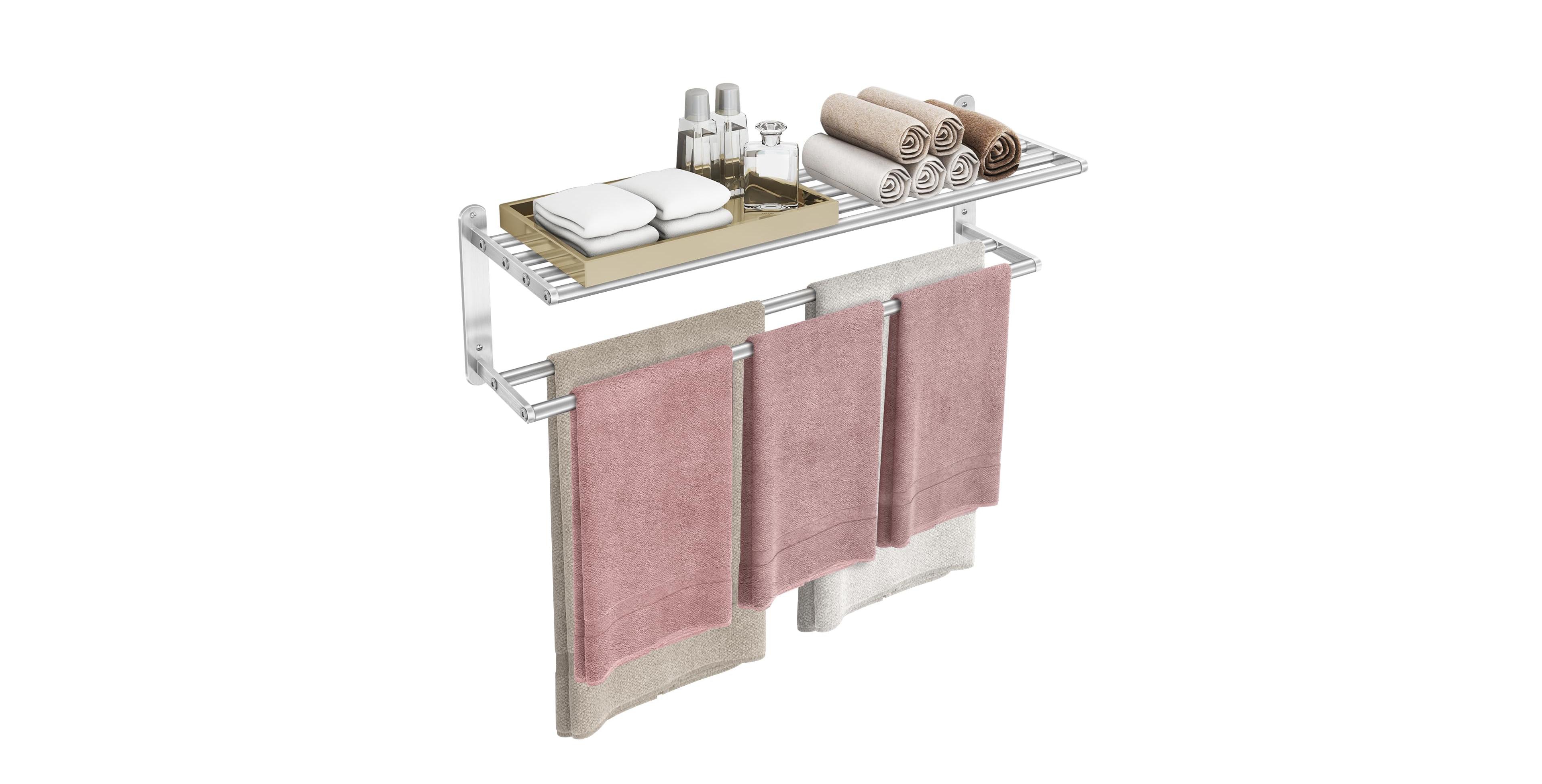 Cyqbd 32 In Bathroom Hardware Towel Rack Double Bar Wall Mounted Stainless Steel 2 Tier