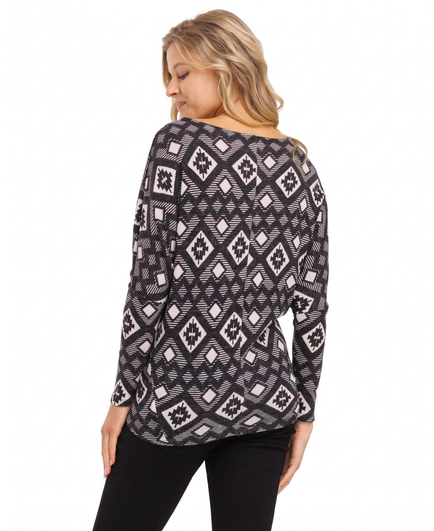 Женский топ Hello Miz Maternity Dolman Long-Sleeve Geometric Rib-Knit Top, цвет: Чёрный — фото 3
