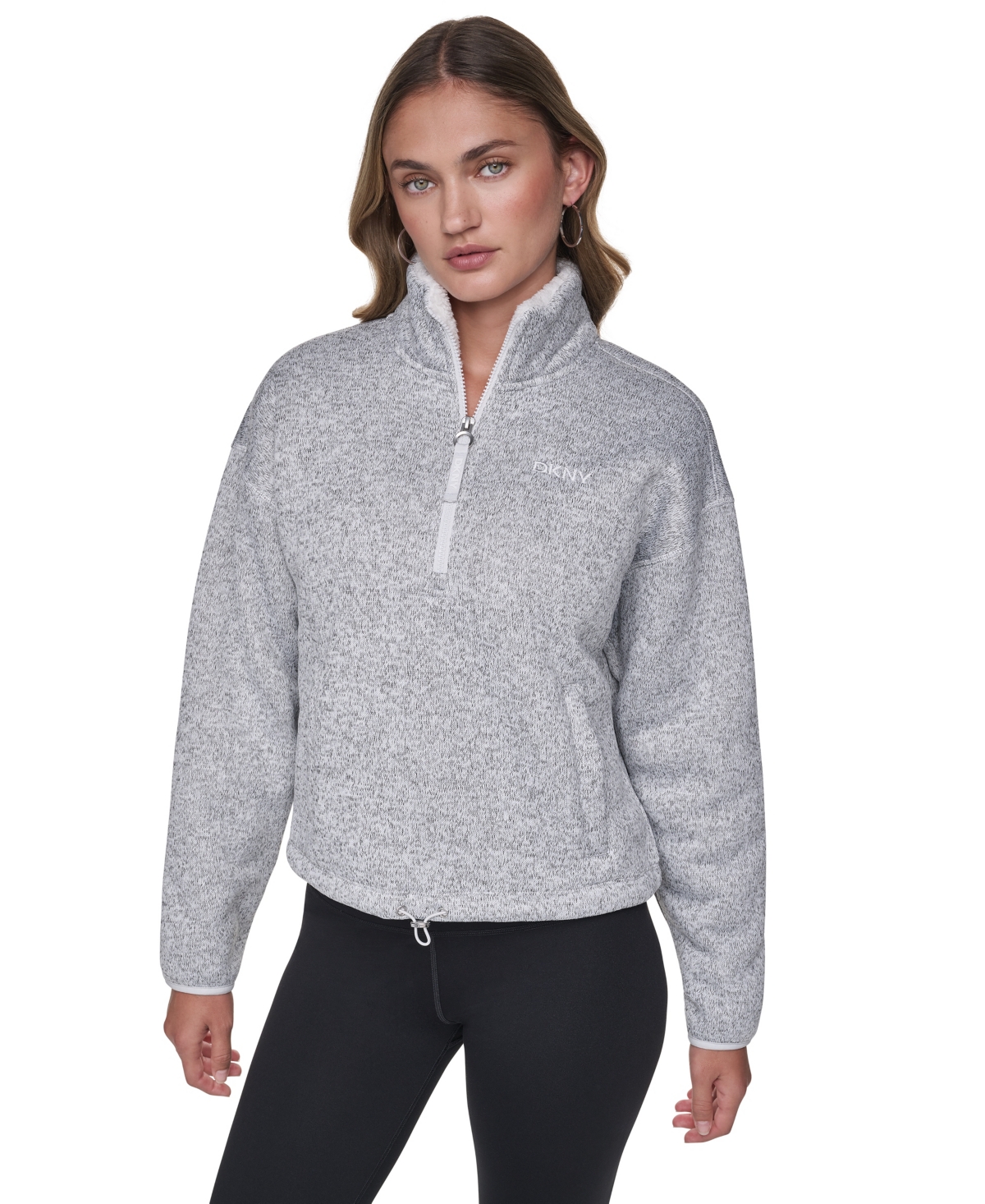 DKNY Women's Sweater Fleece Half-Zip Pullover in Optic Heather/Ivory Size Medium