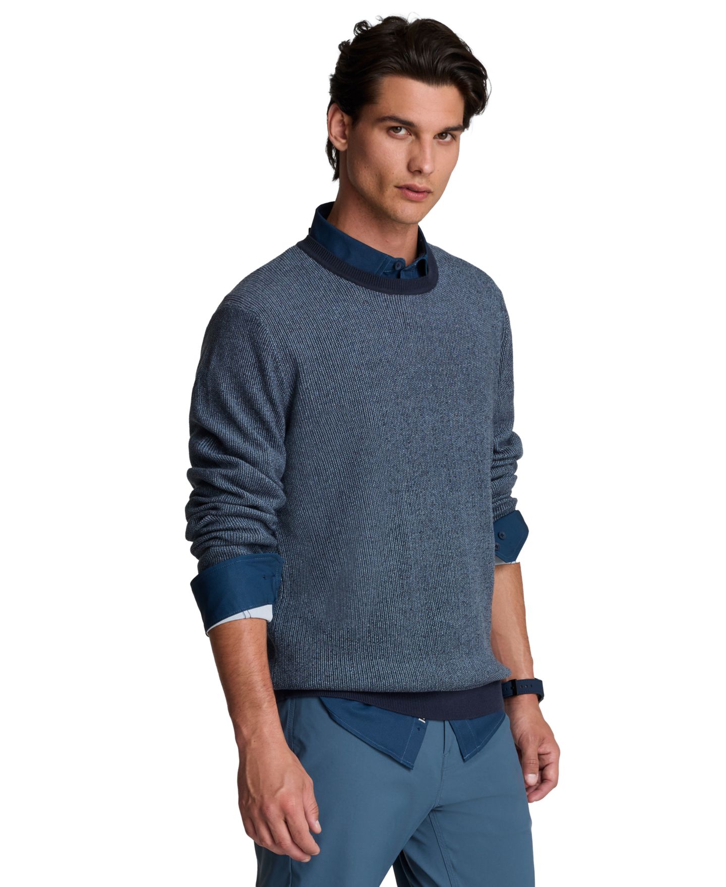 Мужской свитер Kenneth Cole Two-Tone Crew Classic-Fit Long-Sleeve Sweater, цвет: Синий / Тёмно-синий — фото 2