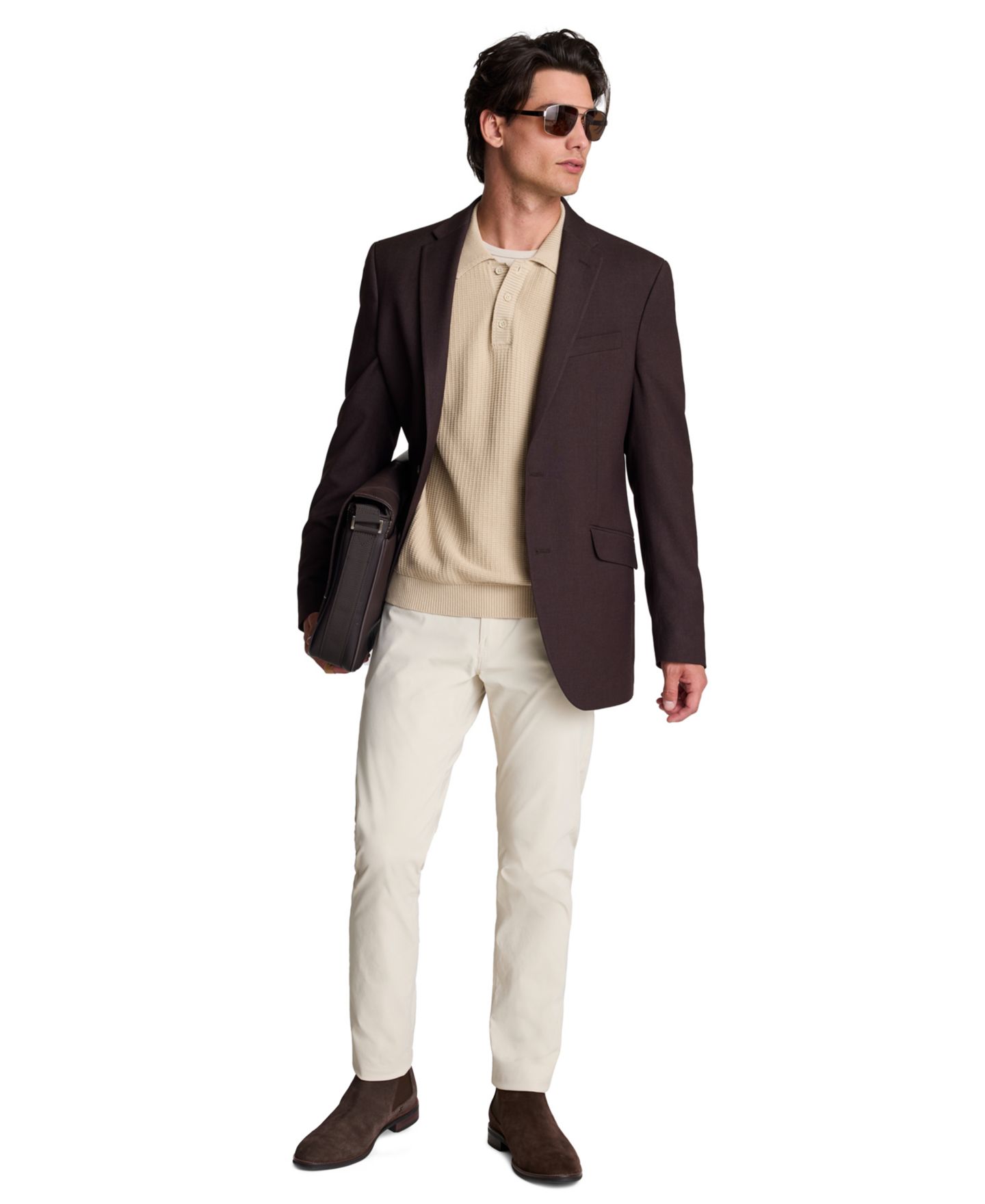 Мужское поло Kenneth Cole Long-Sleeve Textured Classic-Fit Polo Shirt, цвет: Инжирный — фото 7