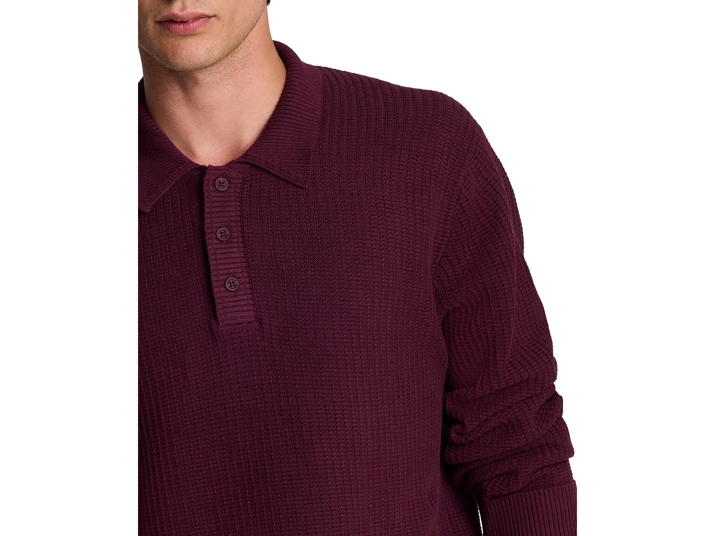 Мужское поло Kenneth Cole Long-Sleeve Textured Classic-Fit Polo Shirt, цвет: Инжирный — фото 4