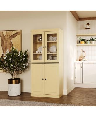  Solid Wood Kitchen Pantry China Cabinet and Modular Storage, Glass and Raised Panel Doors, Adjustable Shelves, 32"W x 71.5"H