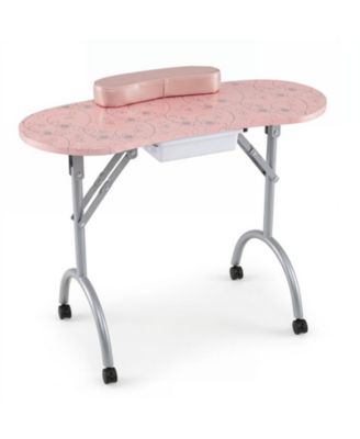 Foldable Portable Manicure Table with Drawer Casters and Wrist Cushion