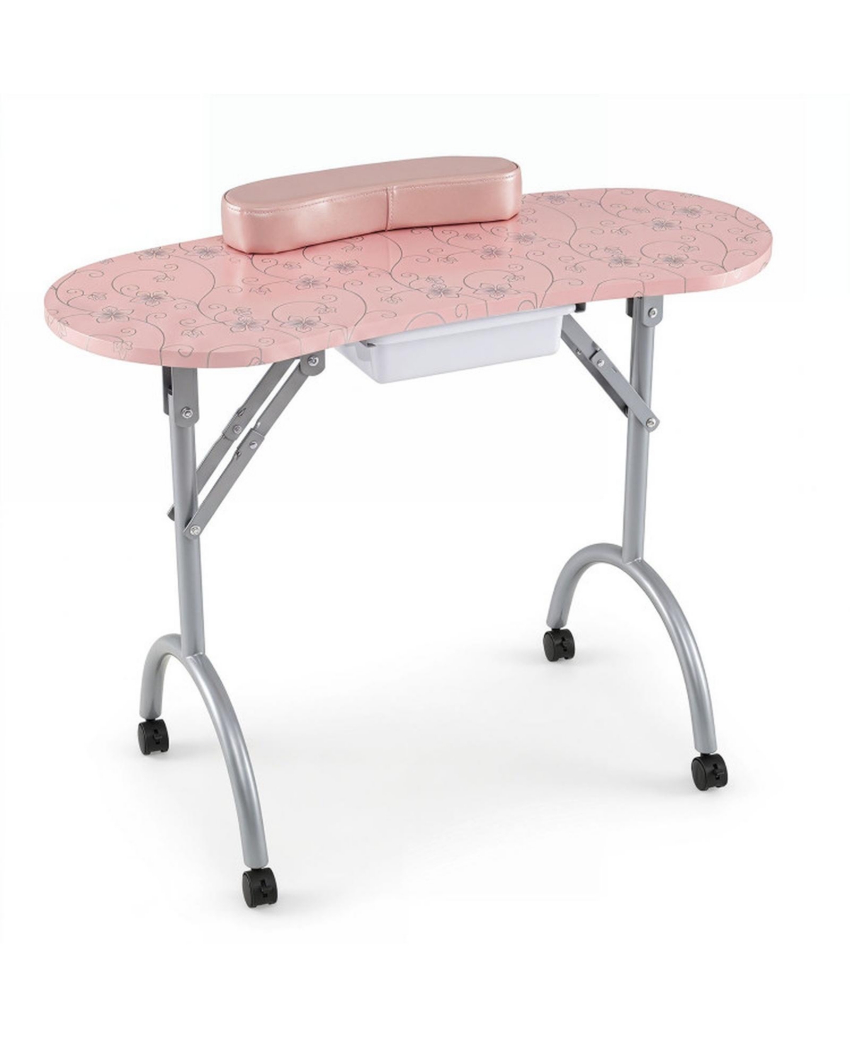 Gouun Foldable Portable Manicure Table with Drawer Casters and Wrist Cushion