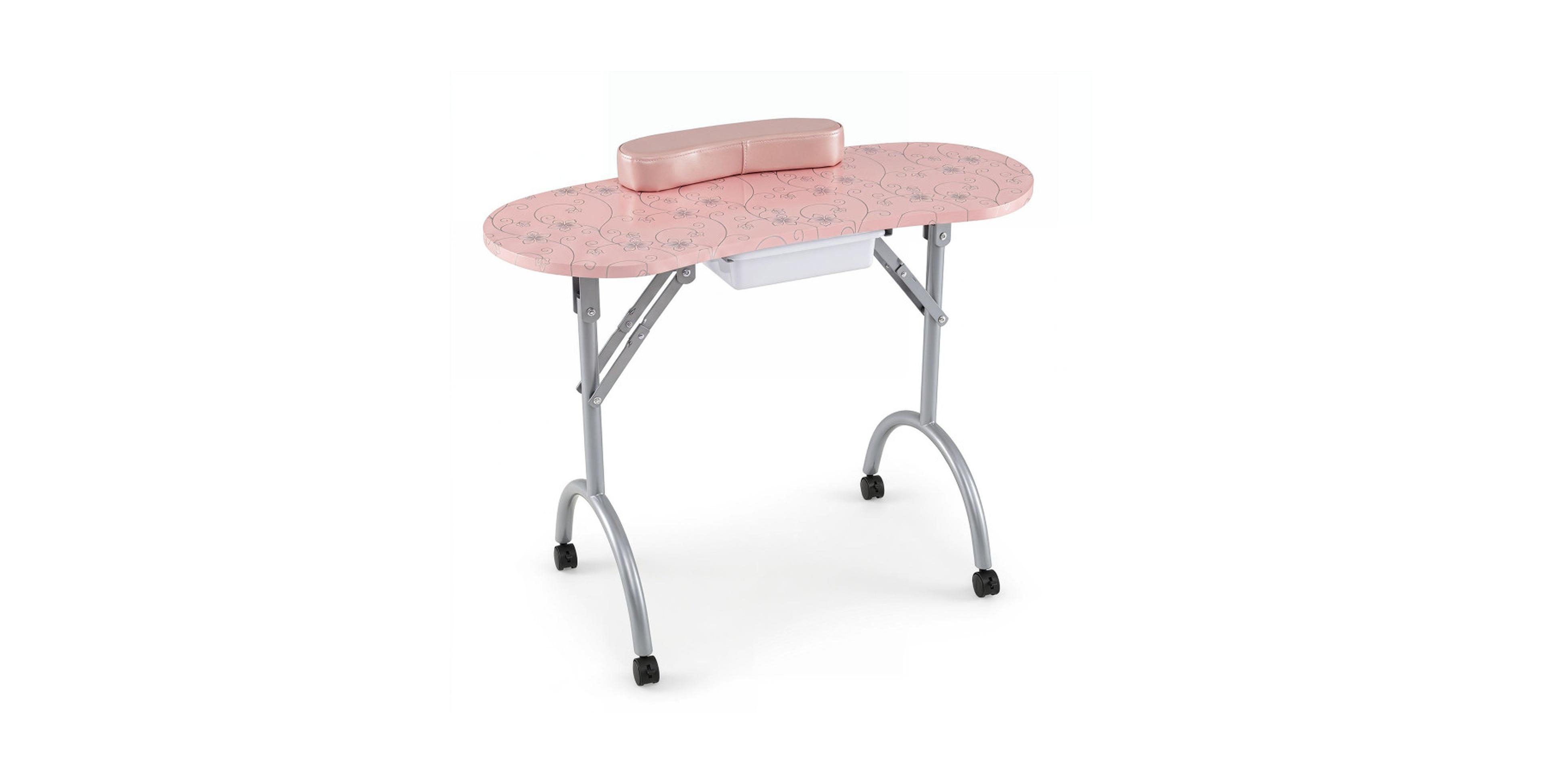 Gouun Foldable Portable Manicure Table with Drawer Casters and Wrist Cushion