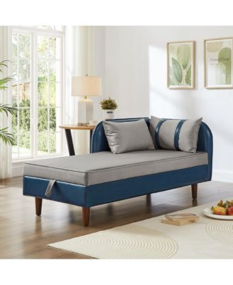 65"Velvet Upholstered Comfy Chaise Lounge Chair with Solid Wood LegsandHidden Storage Capacit