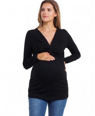 Maternity Nursing-Friendly Twist-Front V-Neck Top