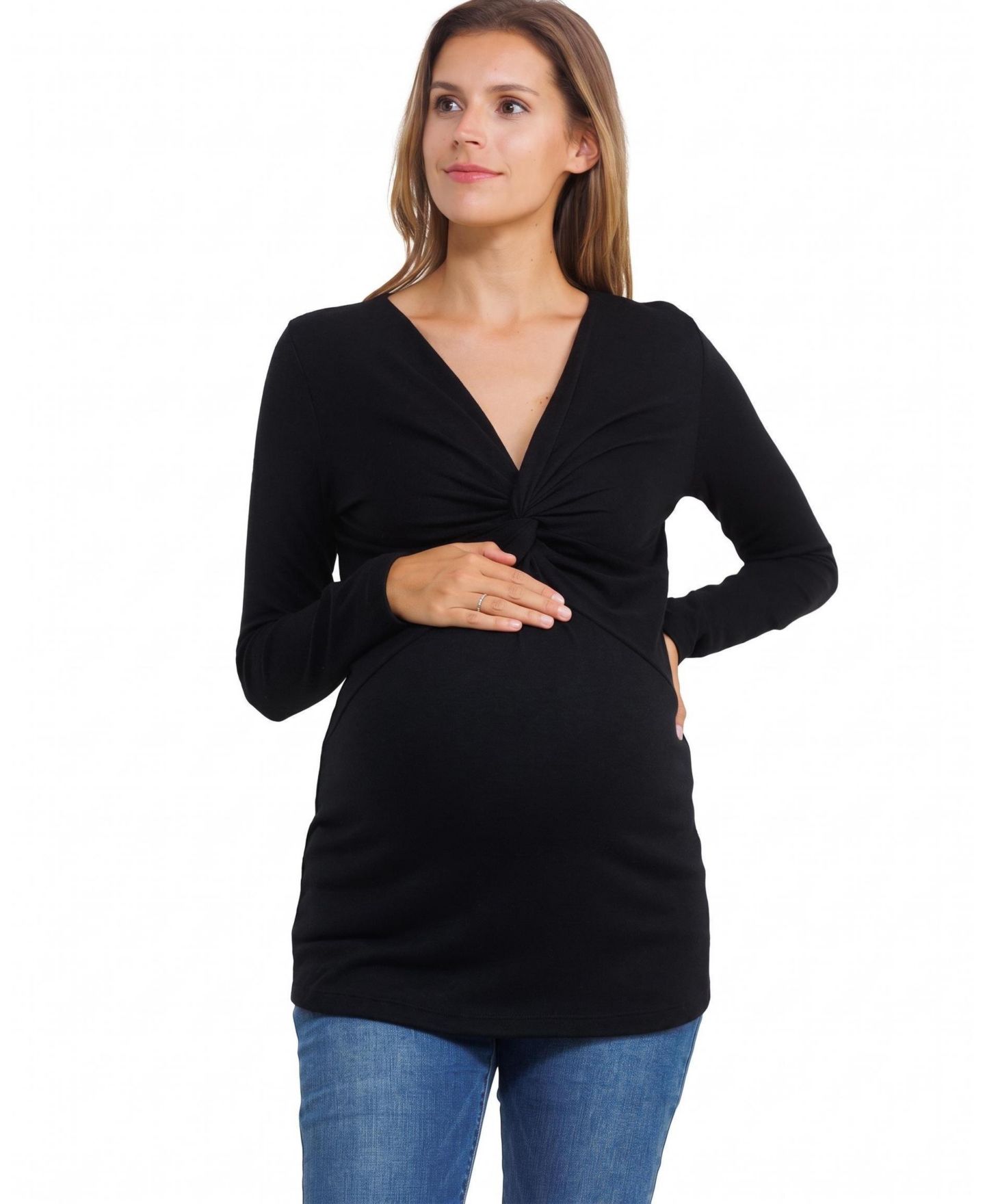 Женский топ Hello Miz Maternity Nursing-Friendly Twist-Front V-Neck Top, цвет: Чёрный — фото 1