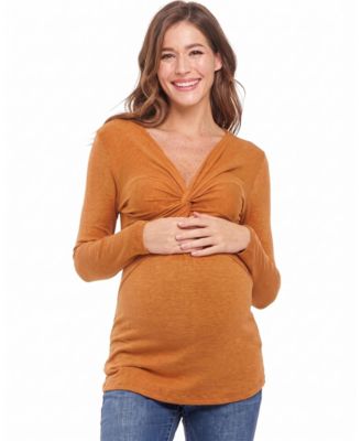 Maternity Nursing-Friendly Twist-Front V-Neck Top