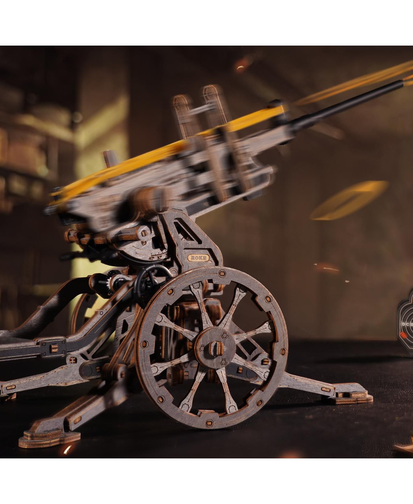 Детский конструктор Robotime Anti Aircraft Gun Mechanical 133-Piece Wooden Puzzle Building Set, Ages 14+ — фото 6