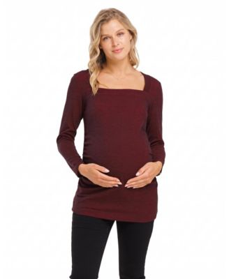 Maternity Square-Neck Ruched-Side Long-Sleeve Top