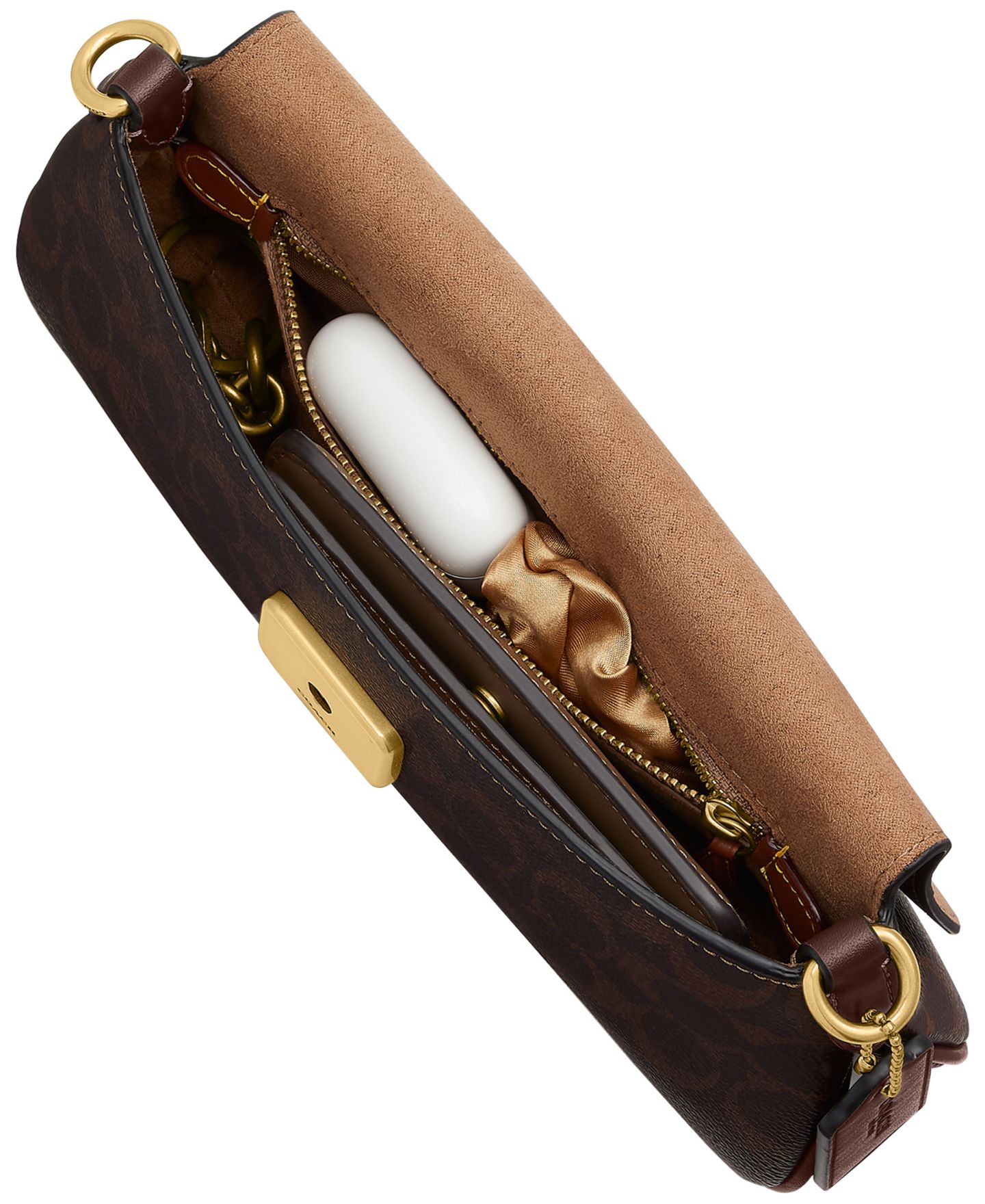 Женская сумка COACH Jet Small Signature Canvas Slim Shoulder, цвет: Латунный / Кленовый — фото 4
