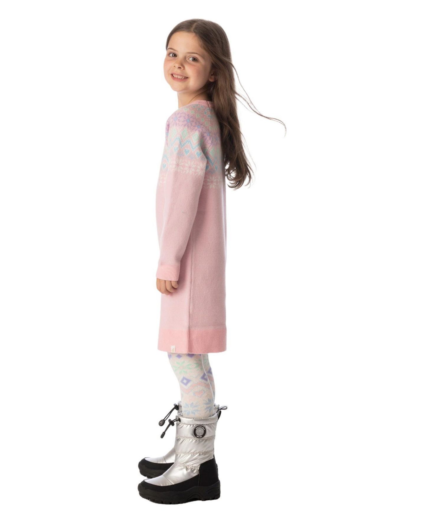 Платье Deux par Deux Après-Ski Fair Isle Knit Dress для девочек, цвет: Светлый розовый — фото 4
