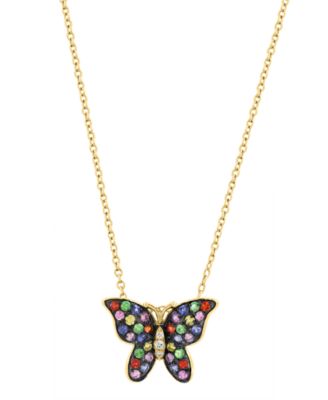 Multi-Sapphire and Diamond Accent Butterfly Pendant (1/3 ct. t.w.) in 14k Yellow Gold