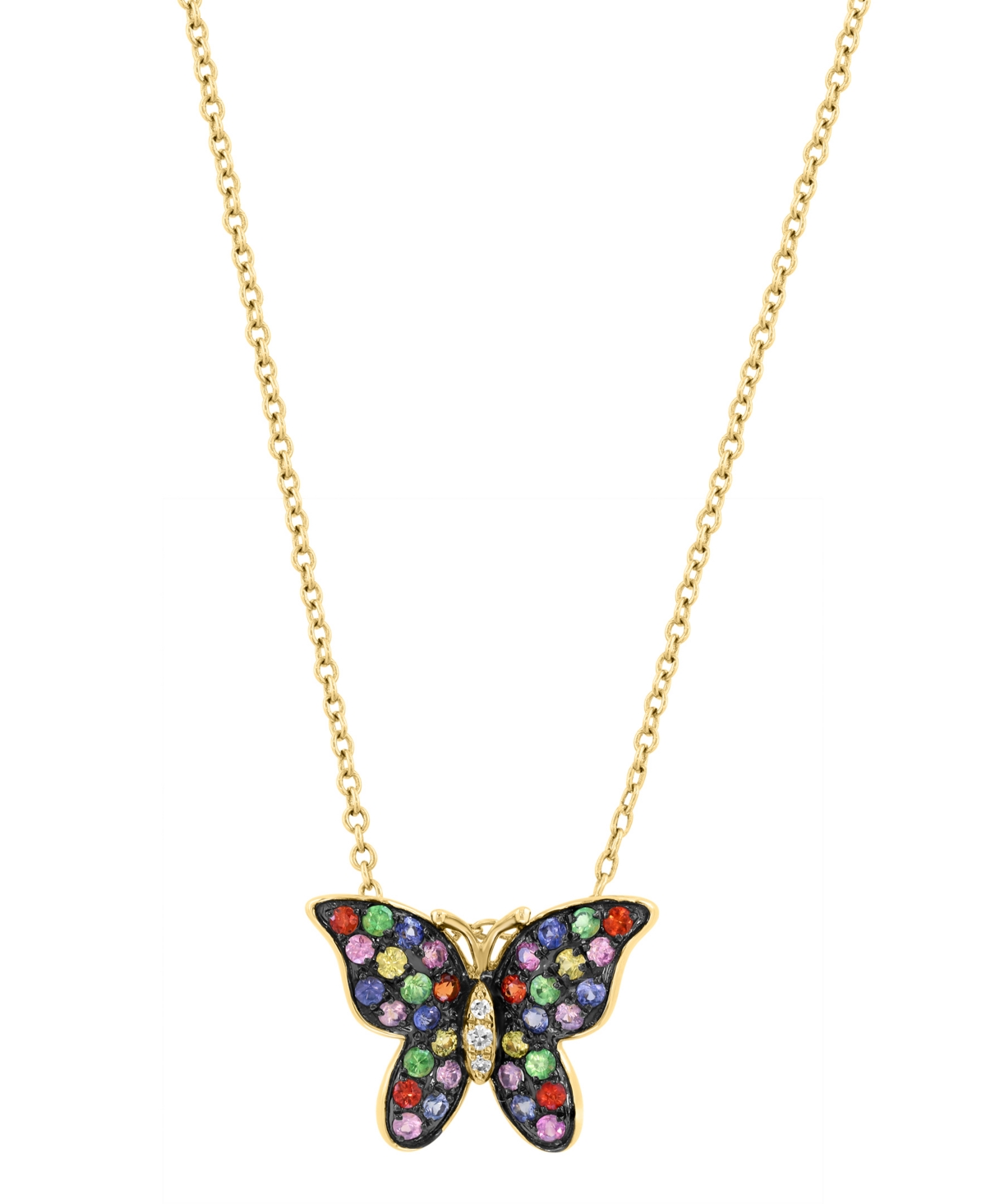 Effy Collection Multi-Sapphire and Diamond Accent Butterfly Pendant (1/3 ct. t.w.) in 14k Yellow Gold - Yellow Gold