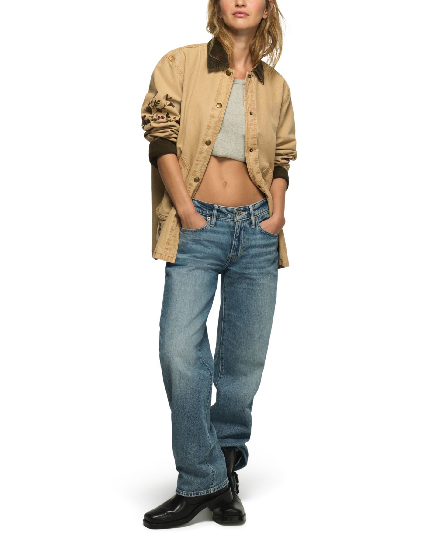 Женская куртка Lucky Brand Canvas Oversized Floral-Embroidered Field, цвет: Рыжевато-коричневый — фото 2