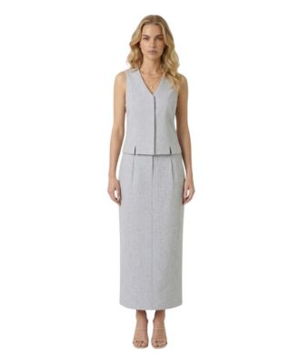 Women's Sleeveless Hidden Front Closure Top and Midi Skirt Set