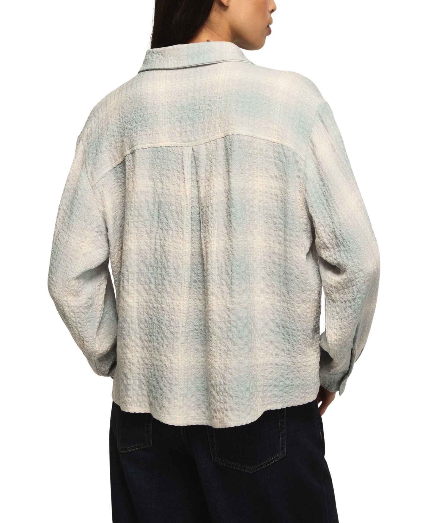 Женская блузка Lucky Brand Plaid-Print Cropped Long-Sleeve, цвет: Синий клетчатый — фото 5