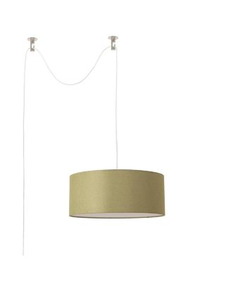 Stretch Swag Lamp, Avocado Linen Drum Shade, Satin Nickel, for Living Room or Bedroom