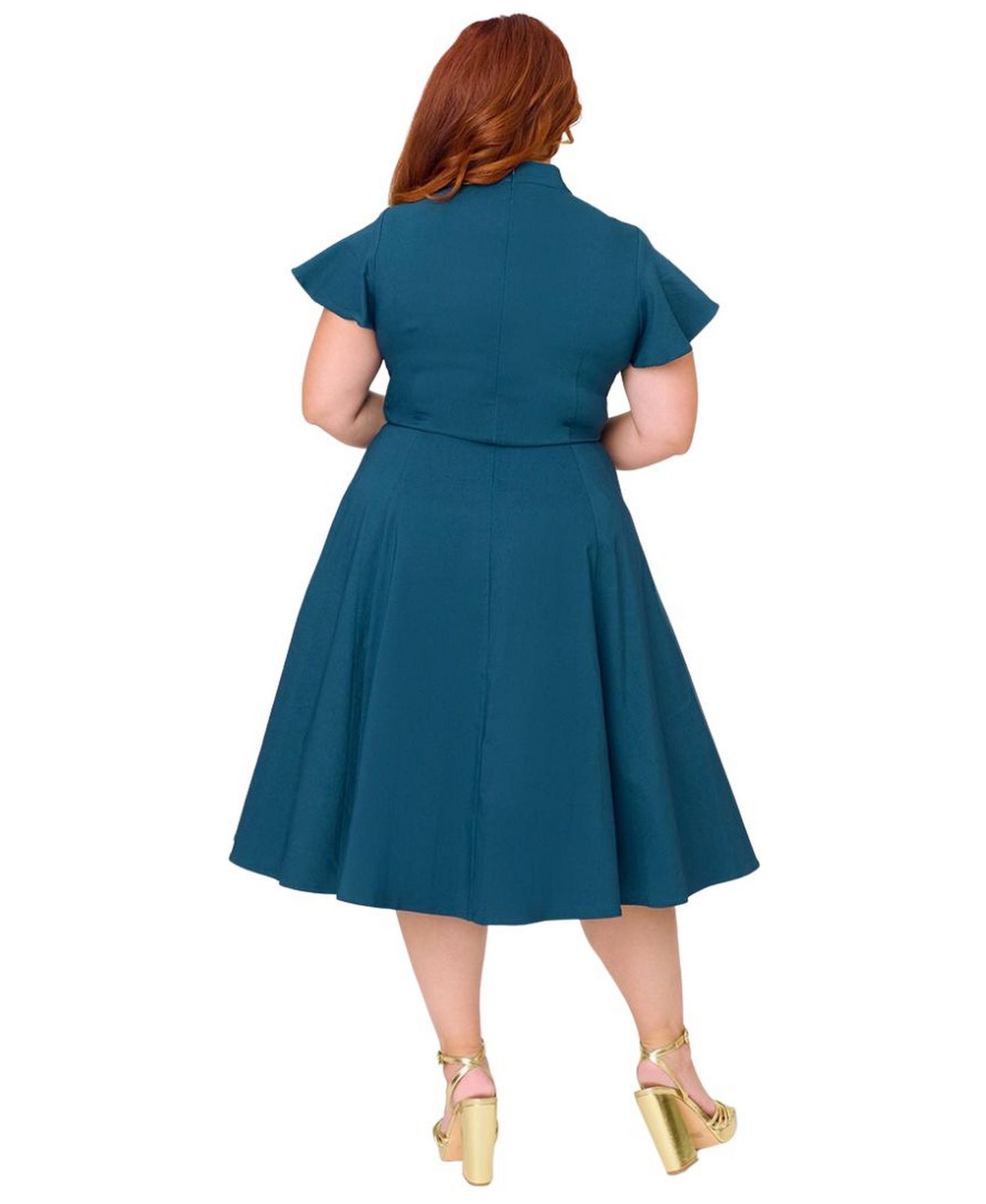 Женское платье Unique Vintage Plus Size 1940s Baltimore Swing, цвет: Синий / Золотой — фото 3
