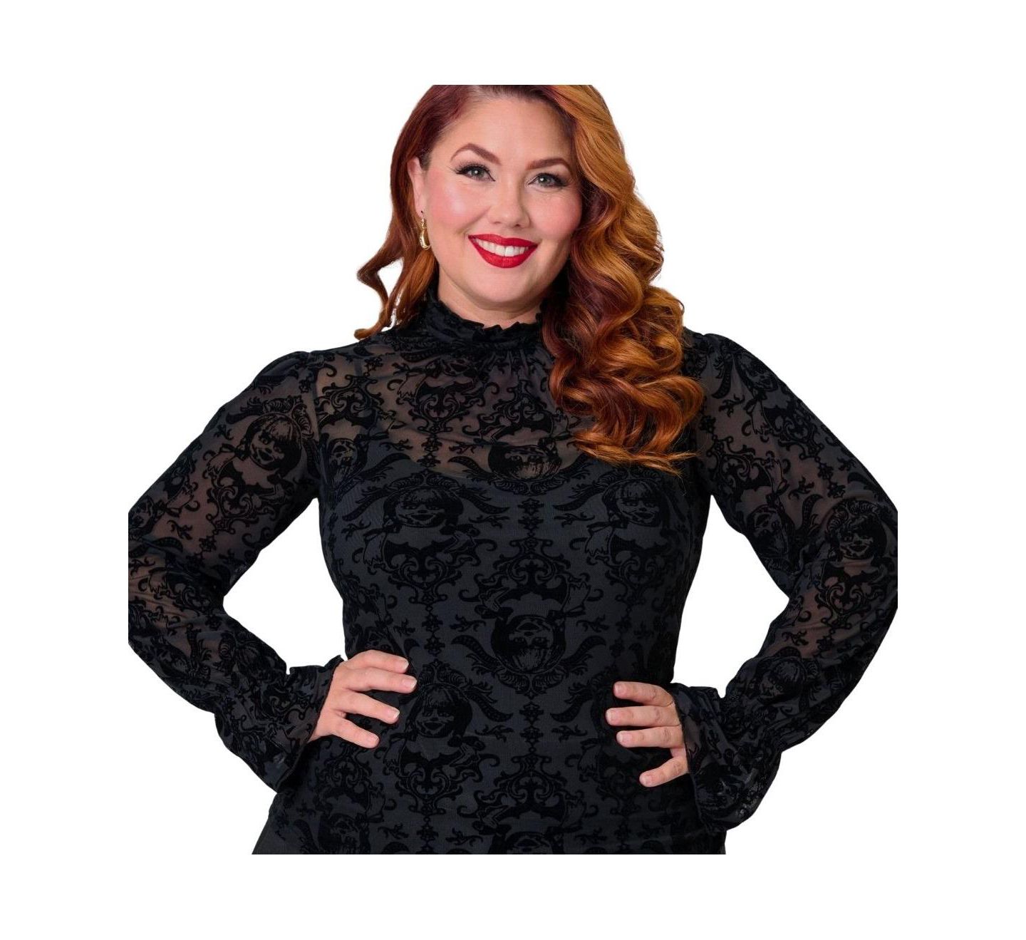 Женская блузка Unique Vintage Plus Size Donna, цвет: Чёрный с принтом — фото 5